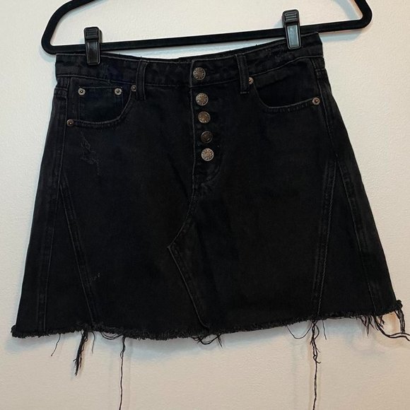 Black Denim Cut Off Mini Skirt - Picture 1 of 4
